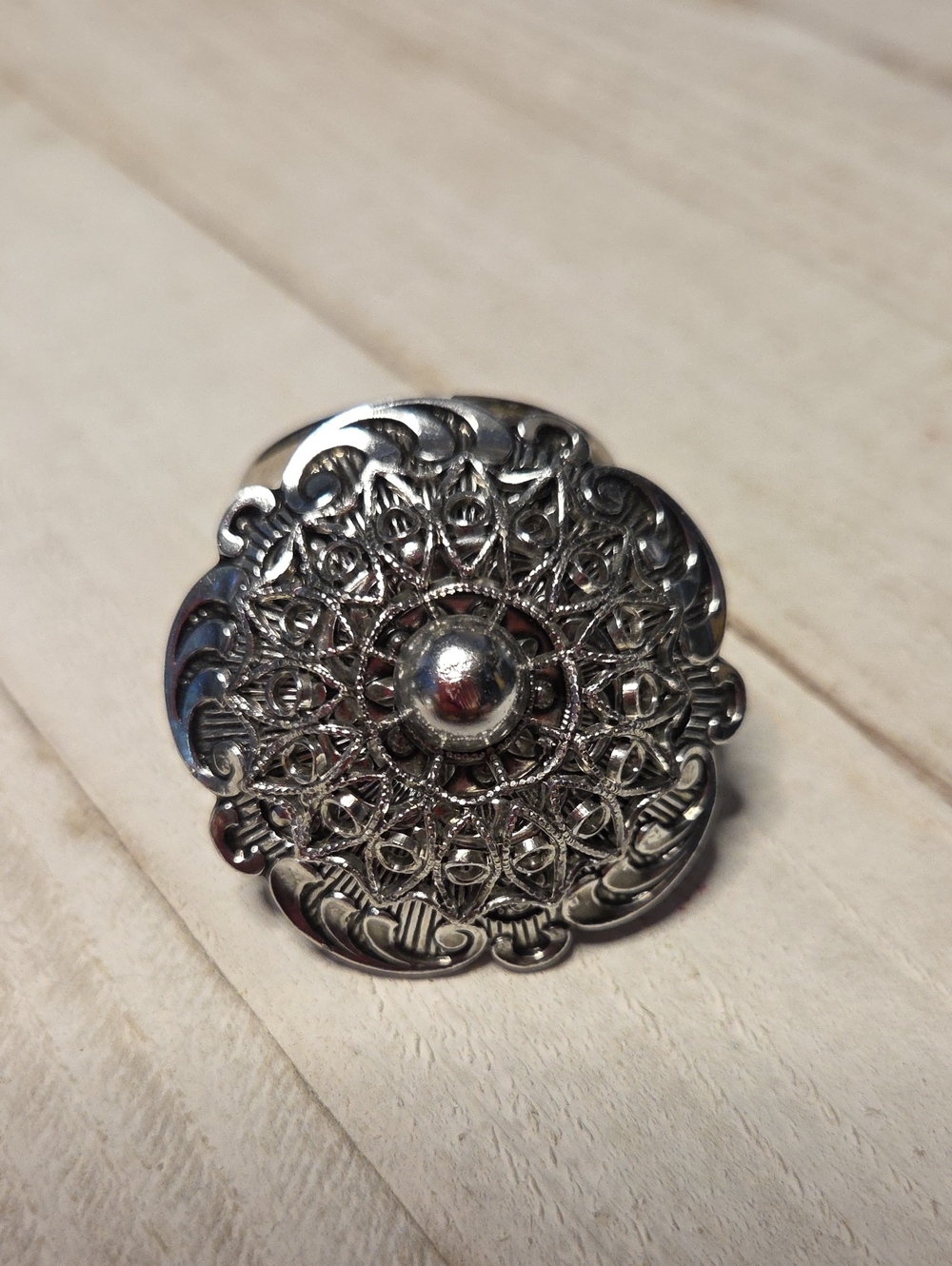 Vintage Scarf Clip Silver Toned Floral Pattern
